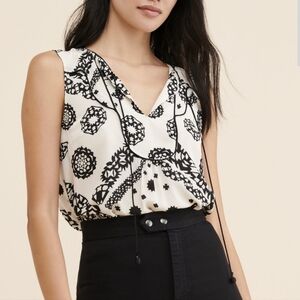ANTHROPOLOGIE Giuliana Silk Blouse In Black/cream Pattern. Size 6